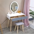 Ktaxon Vanity Set with Round Lighted Mirror, Makeup Dressing Table with