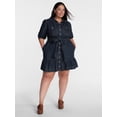 thumbnail image 2 of Terra & Sky Denim Belted Mini Shirtdress with Short Puff Sleeves, Sizes 0X-4X, 2 of 5