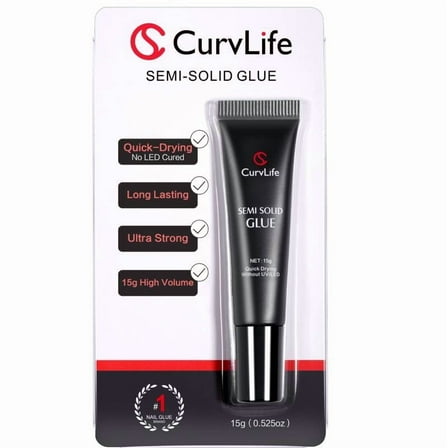 Curvlife Super Strong Nail Glue 15g for Press On Nails - Quick Drying, Semi Solid, Long Lasting, No UV Light Needed