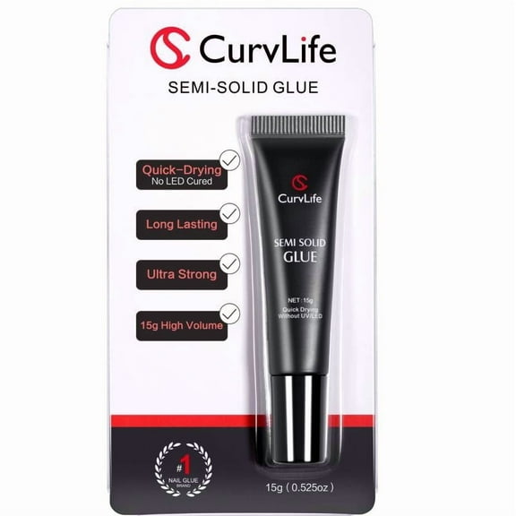 Curvlife Super Strong Nail Glue 15g for Press On Nails - Quick Drying, Semi Solid, Long Lasting, No UV Light Needed
