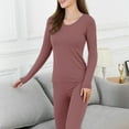 thumbnail image 3 of Clearance!FUNUONY Womens Thermals Top and Bottom Set Round Neck Set Women's Underwear Cotton Line Clothing Autumn and Winter Thermal Leggings for Women Thermal Underwear for Women Khaki L, 3 of 3