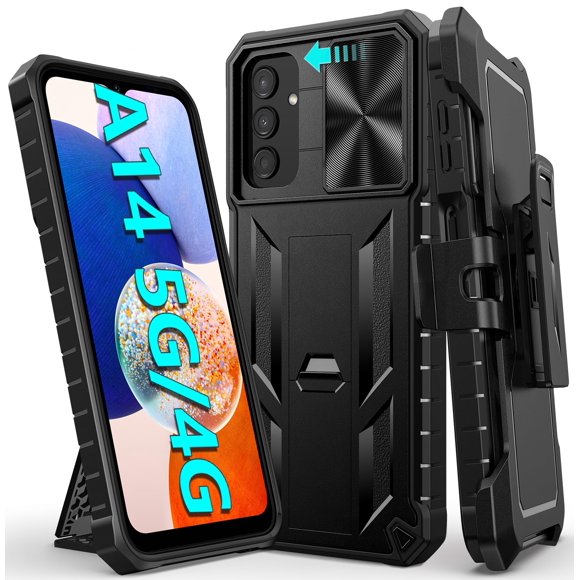 Funda FNTCASE para Samsung Galaxy A14-5G con clip para cinturón, color negro