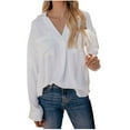 thumbnail image 2 of Womens Plus Size Tops 2023 Fashion Summer Casual Shirt Long Sleeve V-neck Lapel Shirt Tunic Tshirt Party Beach on Clearance, 2 of 9