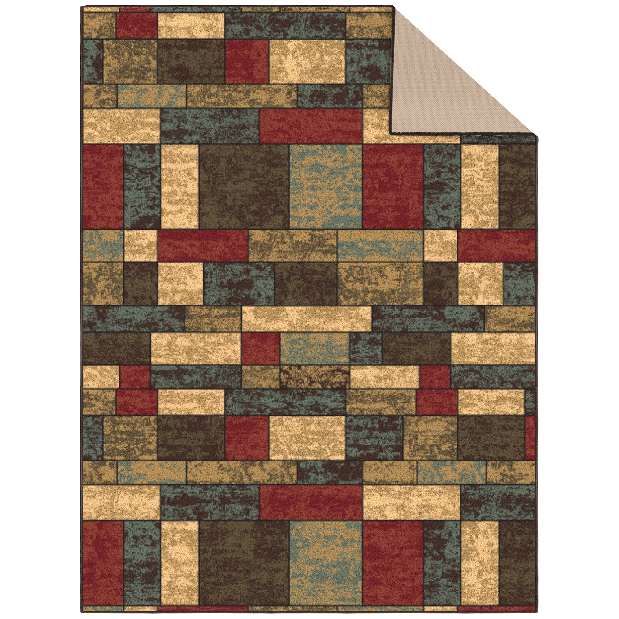 Ottomanson Boxes Area Rug 5' x 6'6" - Non Slip Low Pile Carpet, Multicolor