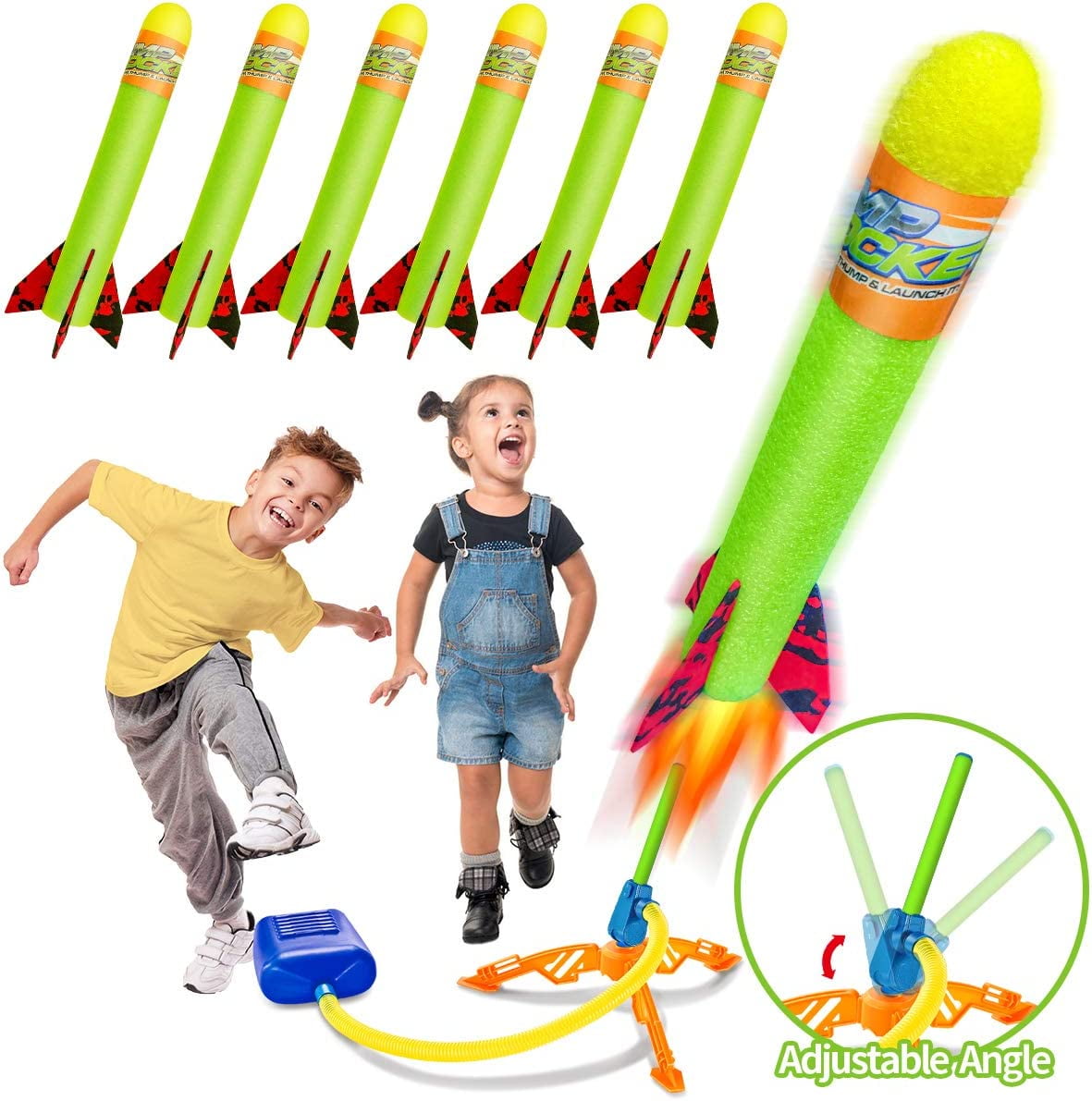 Rocket Launcher, 6 Foam Rockets and Toy Air Rocket Launchers Glow in
