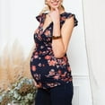 thumbnail image 3 of ZTTD Women Pregnant Nusring Maternity V-Neck Short Sleeve Floral Print Blouse Tops, Sizes S-2XL, 3 of 9