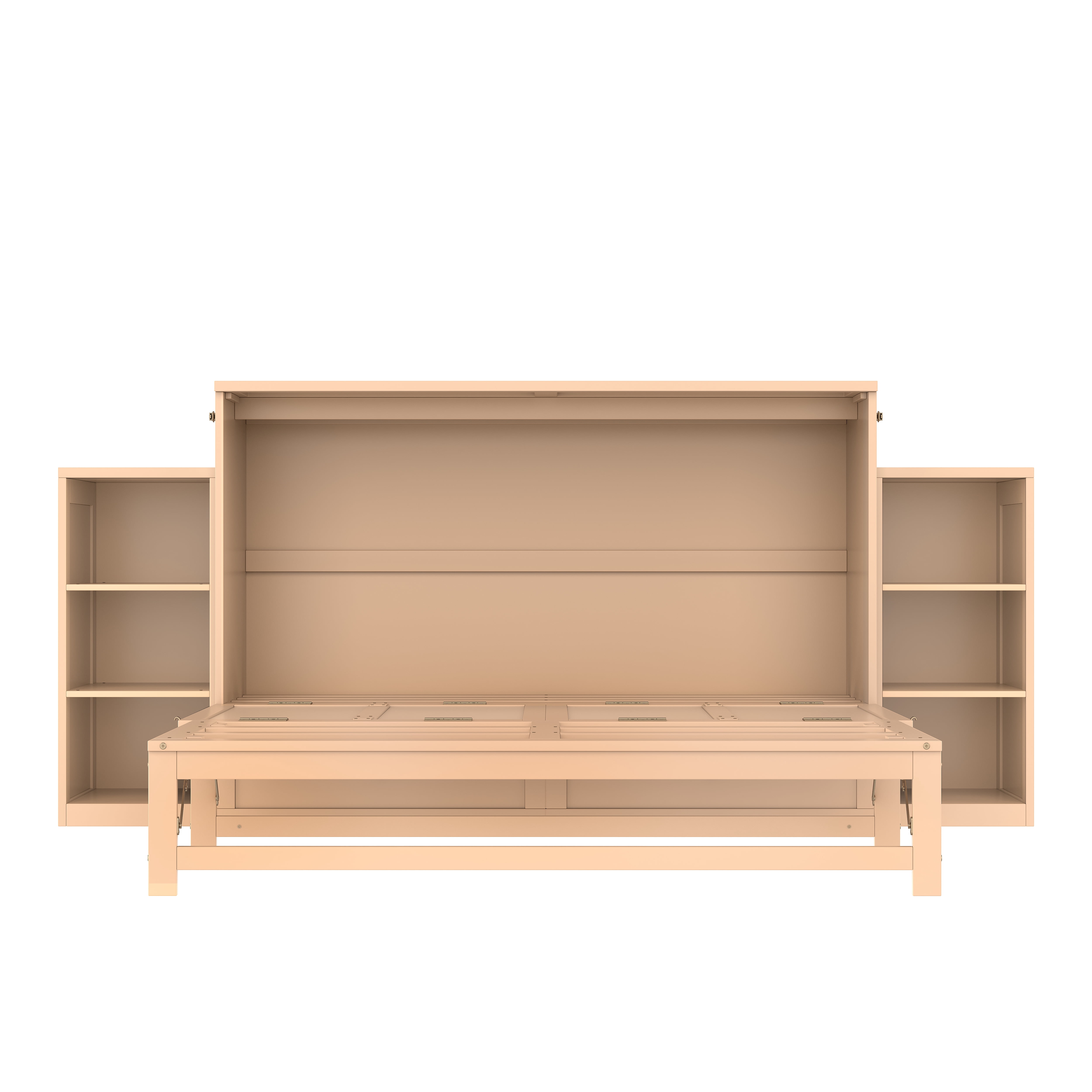 Mintazer Queen Size Murphy Bed with 6 Side Shelves & 2 Drawers, Modern Foldable Cabinet Bed for Bedroom Apartment Guest Room, Gold