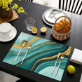 thumbnail image 3 of Teal Marble Gold Wave Pattern Summer Placemats Table Placemats Set Of 6-Linen Kitchen Washable Placemats Table Mats 11.8"x17.7" Non-Slip Heat Resistant, 3 of 5