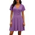 thumbnail image 5 of hoksml Women's V-Neck Wrap Fit and Flare Mini Dress Short Flowy Sleeve A-Line Dress for Casual Party Wear, 5 of 9