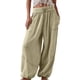 thumbnail image 3 of Pantalones Holgados Informales de Algodón para Mujer, de Pierna , con Costuras de Cordón y Bolsillos. Caqui XXL, 3 of 9