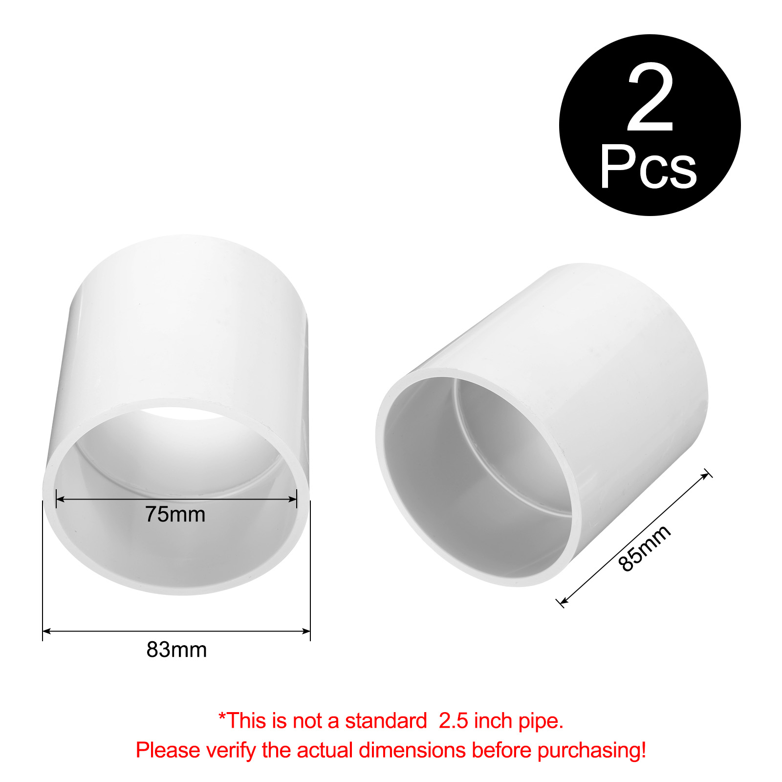 Unique Bargains Pipe End Cap Plug White 75mm x 85mm x 83mm 2pcs