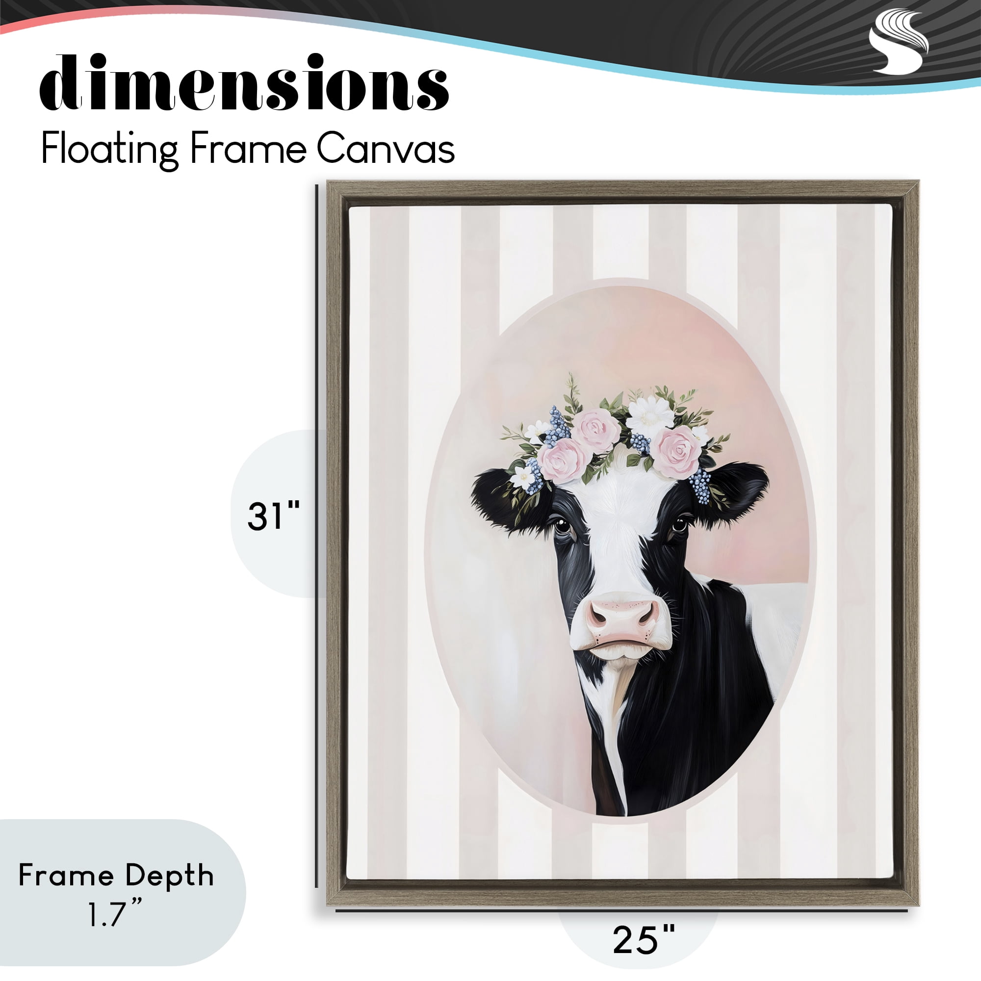 Stupell Industries Soft Cow with Floral Crown Brown Framed Floater Canvas Wall Art, design by Arlington Prints