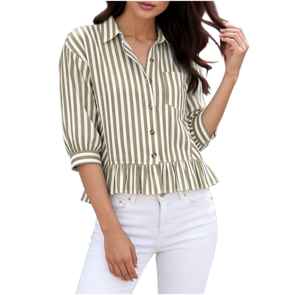 Sexlip Women's Blouse Short Sleeve Button Down Style Comfortable Wear Daily Wear Essential Durable Quality Fashion Forward Green M