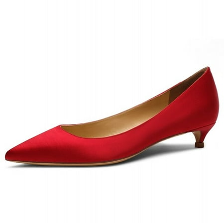 YCNYCHCHY Sexy Women Silk Med High Heels Pumps Pointed Toe Stiletto Thin Heel Shallow Pumps Blue Red Wedding Dress Shoes Big Size