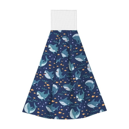 

Zufioo Cartoon Sharks2 Print Coral Fleece Velcro Hand Towel Hangable Absorbent Hand Towel Suitable for Kitchen Bathroom Household Items