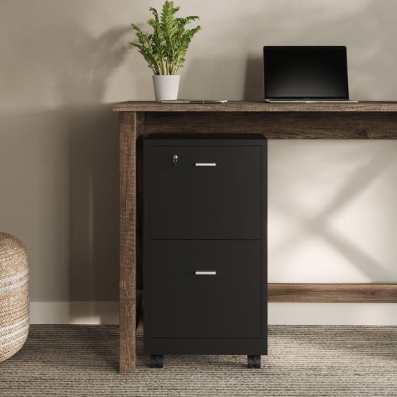 Lavish Home 2-Drawer File Cabinet with Lock and Rolling Wheels (Black)