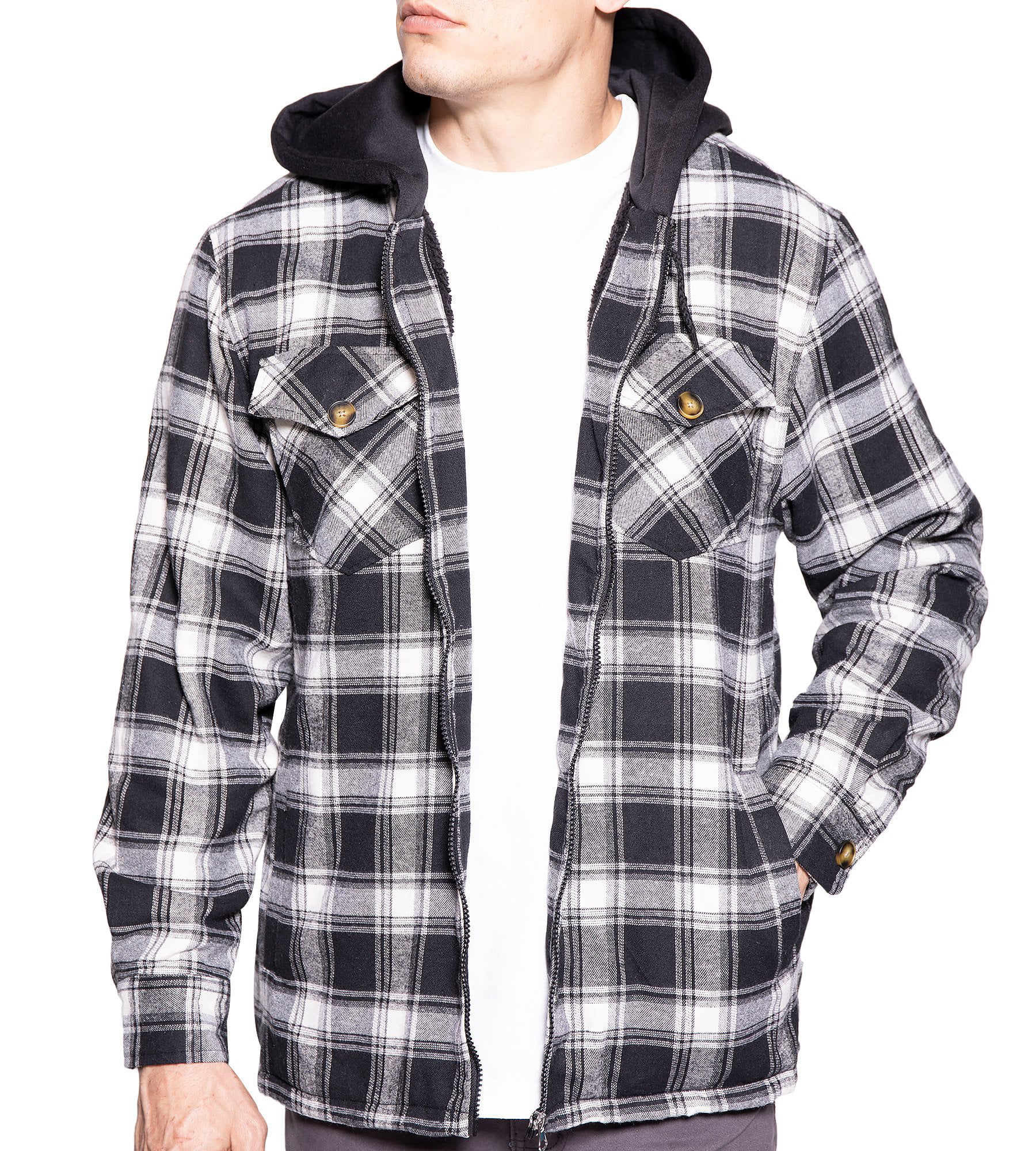 5XL Visive Mens Heavy Flannel Shirt Jacket for Mens Big and Tall Zip Up Fleece W/Hood Size M