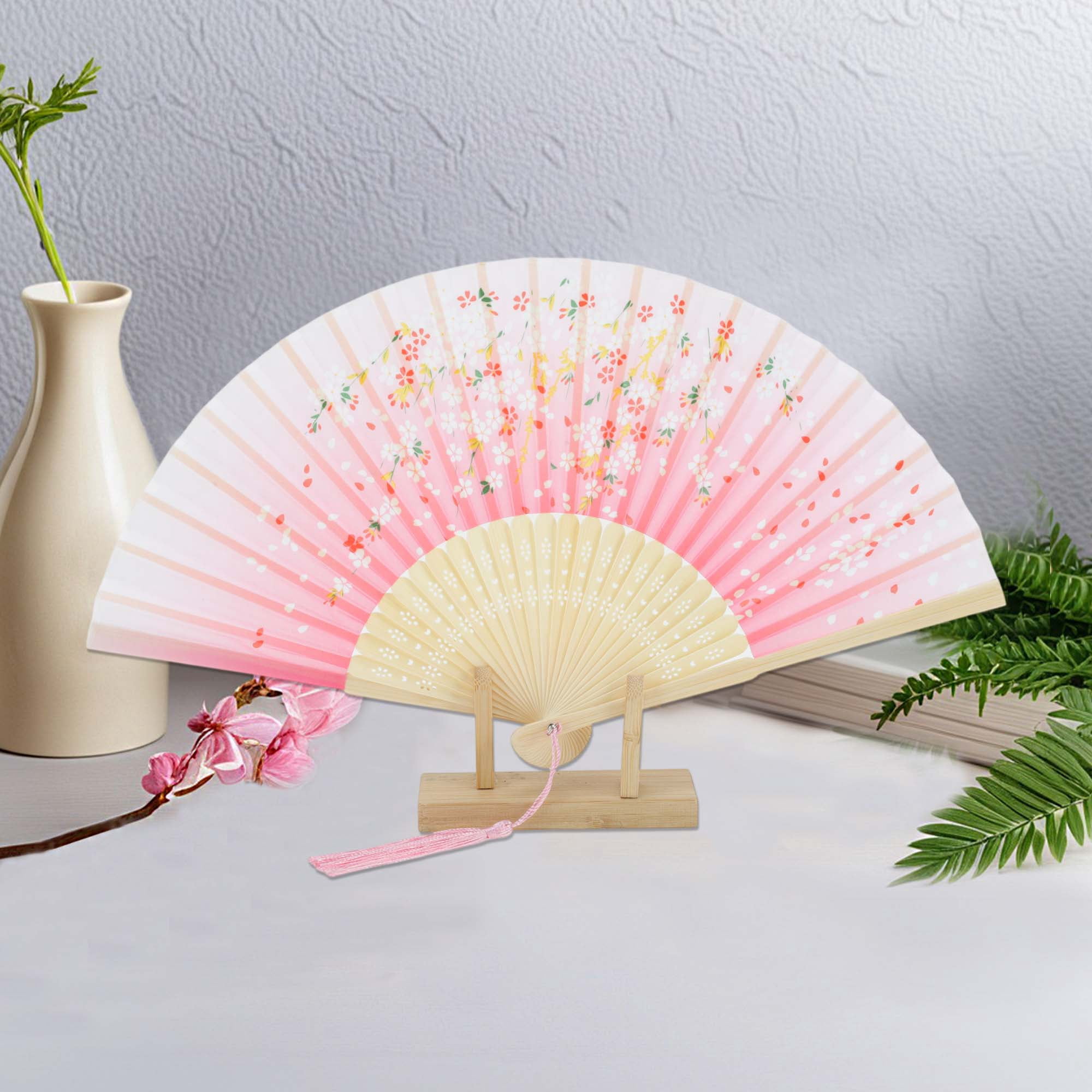 Unique Bargains Ancient Style Folding Fan 1Pc for Parties Rose Red [Floral Print]