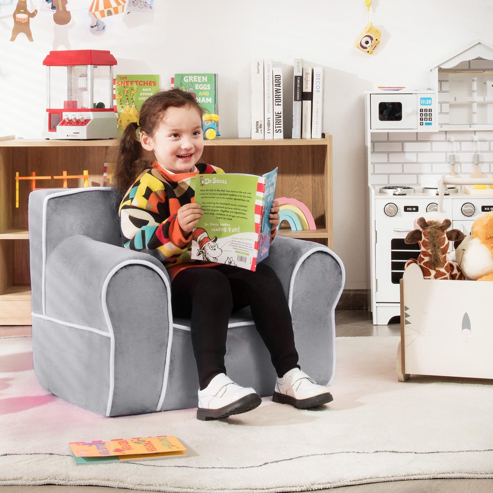 Infans Kids Sofa Toddler Foam Filled Armchair w/ Velvet Fabric Baby ...