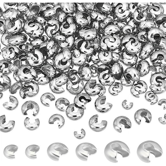 300Pcs Crimp Beads 3 Sizes Metal Crimp Beads Covers 3/4/5mm Beads End Tip Platinum Half Round Open Crimp Beads Knot Covers for DIY Bracelet Necklace Jewelry Making