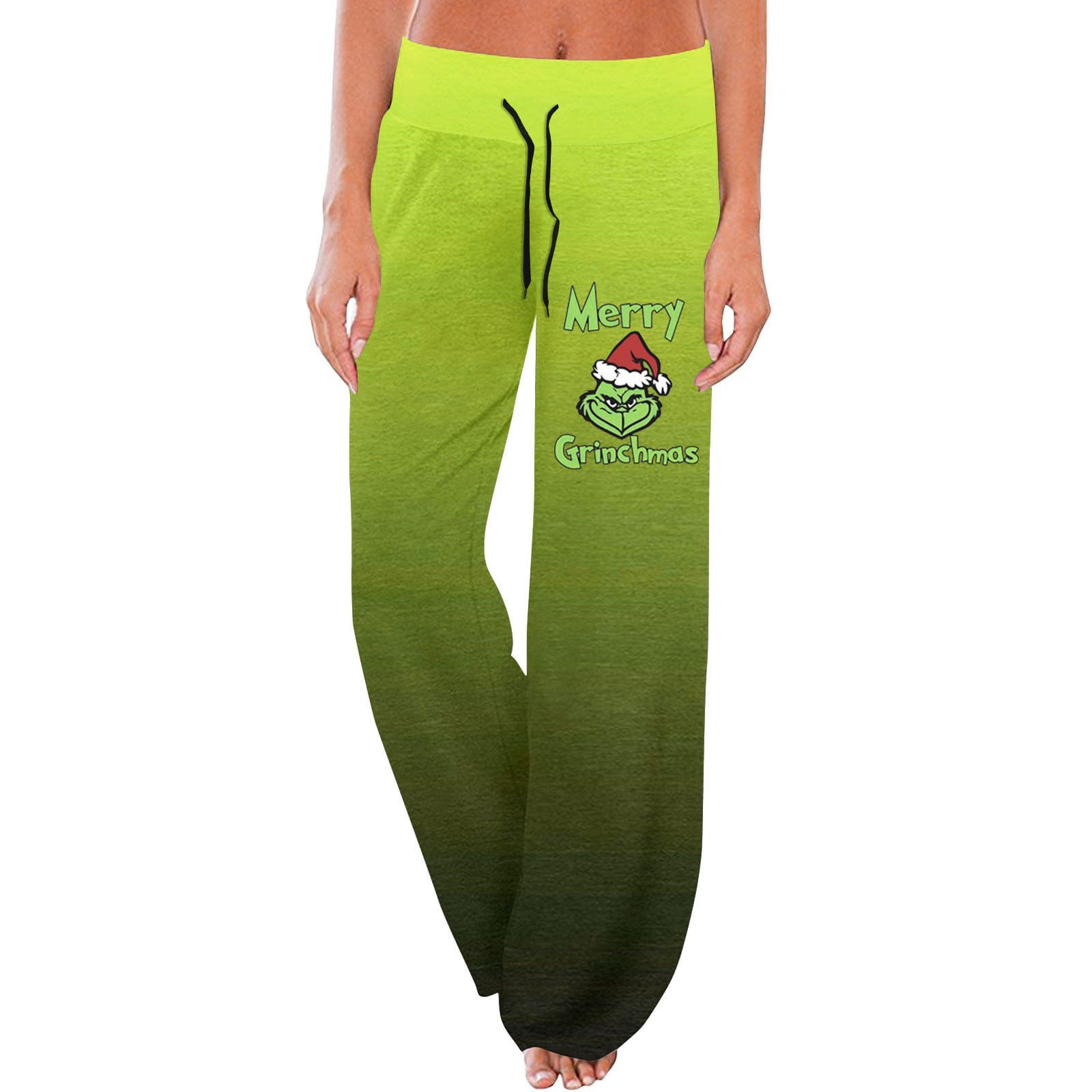 LINMOUA Noël Grinch Pantalon De Pyjama Confortable Pour Femmes Imprimé De Noël Pantalon Grand à Cordon