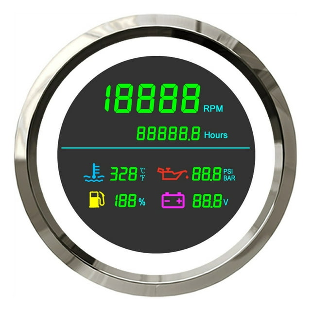 6 In 1 85mm LCD Multi-Function Tachometer Fuel Gau Water Temperature Oil Pressure Voltmeter Hour Meter For Boat Car ,Universal Compatibility