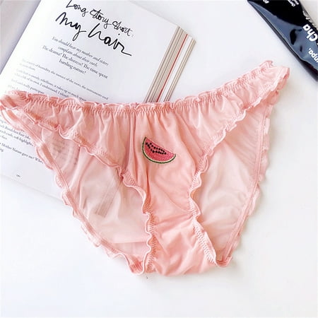 

Women Panties Wavy Edge Embroidery Underwear Low Waist Fruit Pattern Briefs for Honeymoon