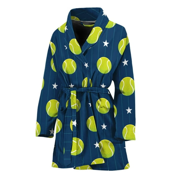 Tennis Sport Pattern Women Bathrobe One Size Univeral Fits, Tennis Player Sports Fashion Lightweight Plush Fleece Long Robe For Women