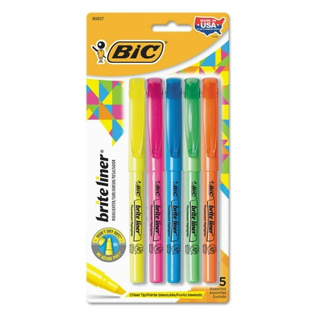 (4 Pack) BIC Brite Liner Highlighter, Chisel Tip, Assorted Colors, 5