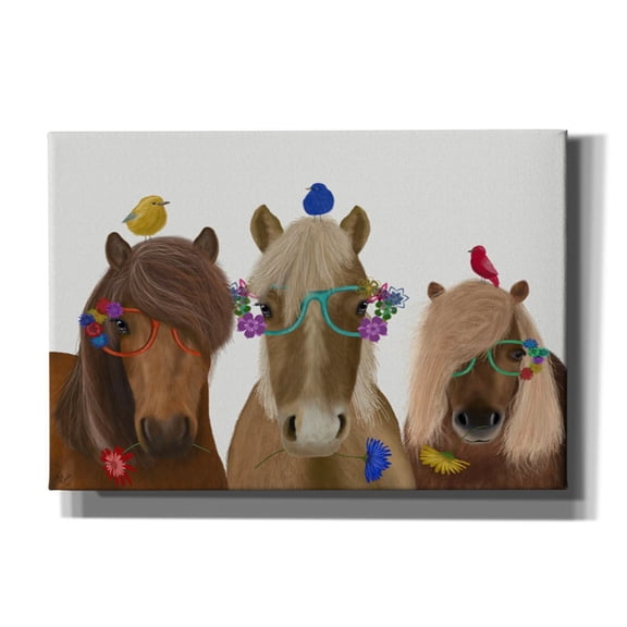 Epic Graffiti 'Horse Trio with Flower Glasses' by Fab Funky, Canvas Wall Art 26"x18"