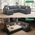 thumbnail image 5 of HONBAY 106.2" Modular Sectional Sofa Bed with Pull-Out Chaise and Storage Ottoman for Living Room, Bluish Grey, 5 of 7