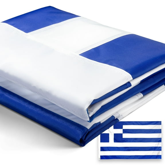 Anley EverStrong Series Greece Flag 3x5 Ft - Embroidered and Sewn Stripes 210D Polyester - Greek National Banner Flags