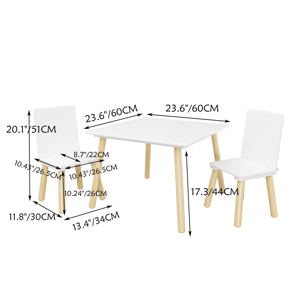 Kids Table and 2 Chairs Set, 3 Pieces Toddler Table and Chair Set, Wooden Activity Play Table Set