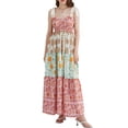 thumbnail image 4 of Mevireiy Women Y2K Flowy Smocked Maxi Dress Sleeveless Tie Shoulder Boho Floral Beach Sundresses, 4 of 8