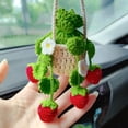 thumbnail image 3 of Car Plant Crochet Hanging Basket, Strawberry Plant Pendant, Car Rearview Mirror Ornament Pendant Green, 3 of 8