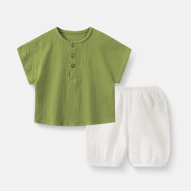 Conjuntos de blusas y camisas de cuello redondo y manga corta para niño, camiseta informal con capucha de manga corta de color liso, conjunto de algodón para niños