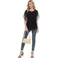 thumbnail image 4 of Aiyino Womens Ruffle 3/4 Sleeve Mesh Blouses Loose Flowy Tops Stretchy Shirts，Black, 4 of 8