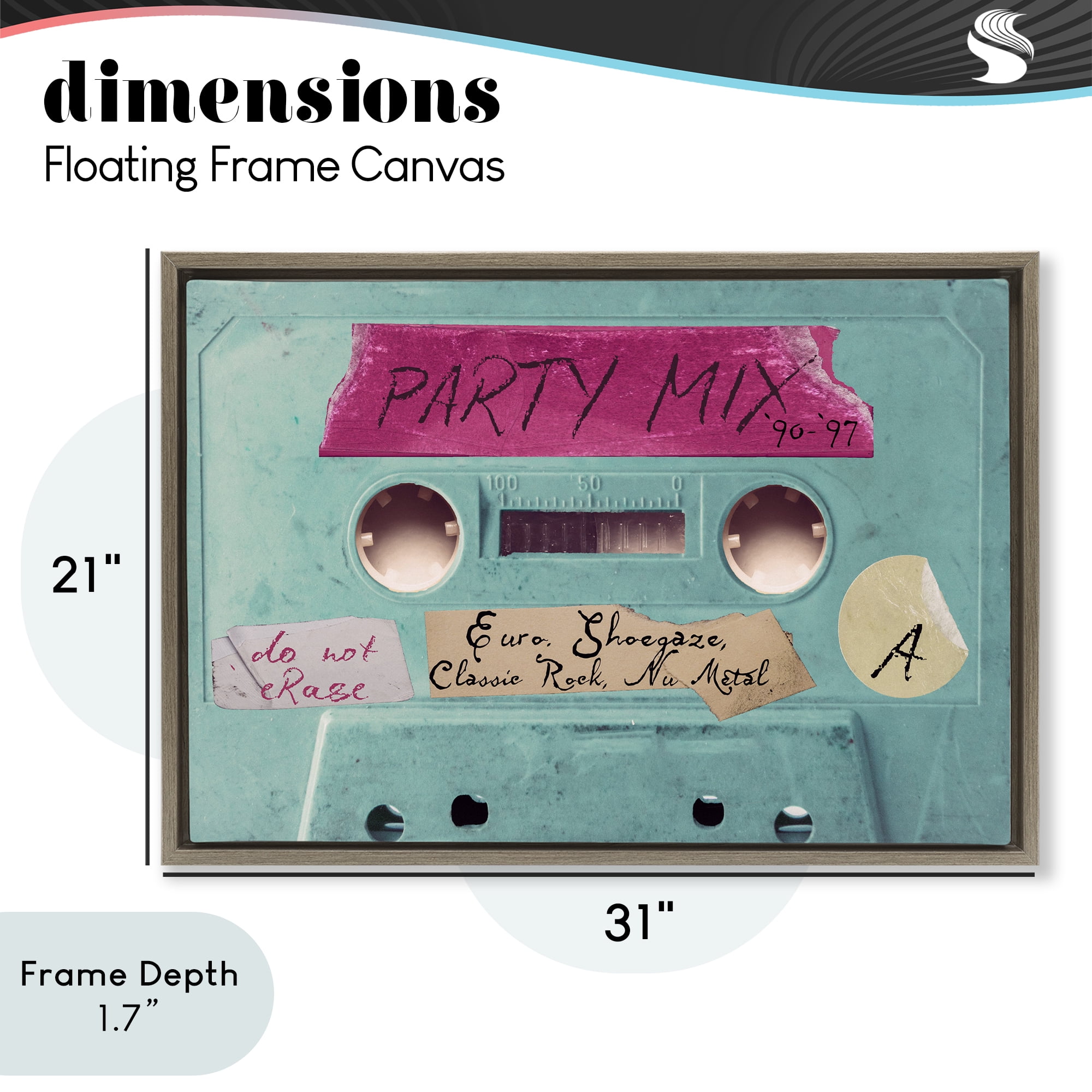 Stupell Industries Retro Party Mix Cassette Brown Framed Floater Canvas Wall Art, design by Annabelle Hall