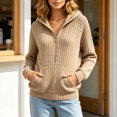 thumbnail image 2 of XAOFW Knit Hoodies For Women Solid Color Long Sleeve Hooded Sweatshirt Autumn Winter Relaxed Fit Pullover Hoodie With Pockets Breathable Top L, 2 of 6
