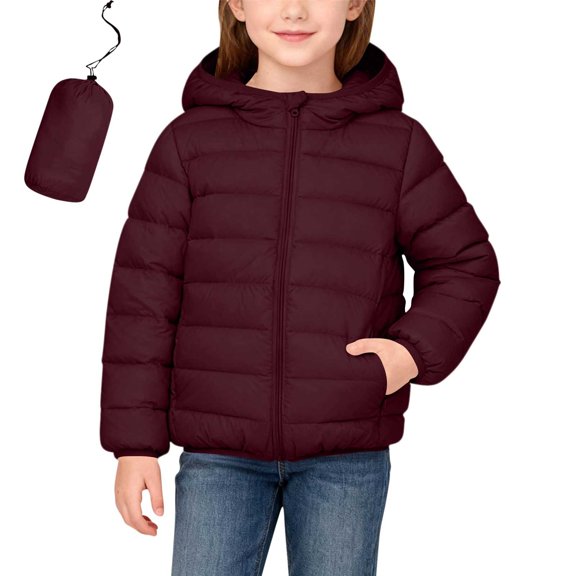 Solid Color Hooded Zipper Down Jacket Casual Outerwear for Teen