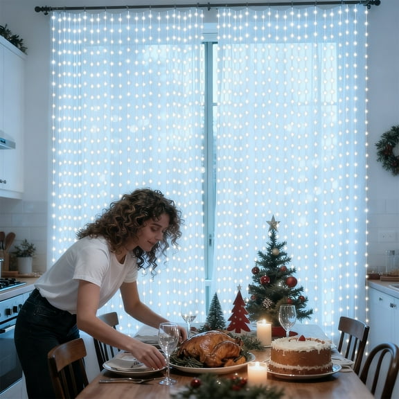 600 LED Christmas Curtain Lights For Windows Indoor Outdoor,20ft X 10ft Color Changing Curtain String Lights,120V Plug In,11 Modes Long Icicle Lights,Timer, Rainbow Hanging Backdrop Lights