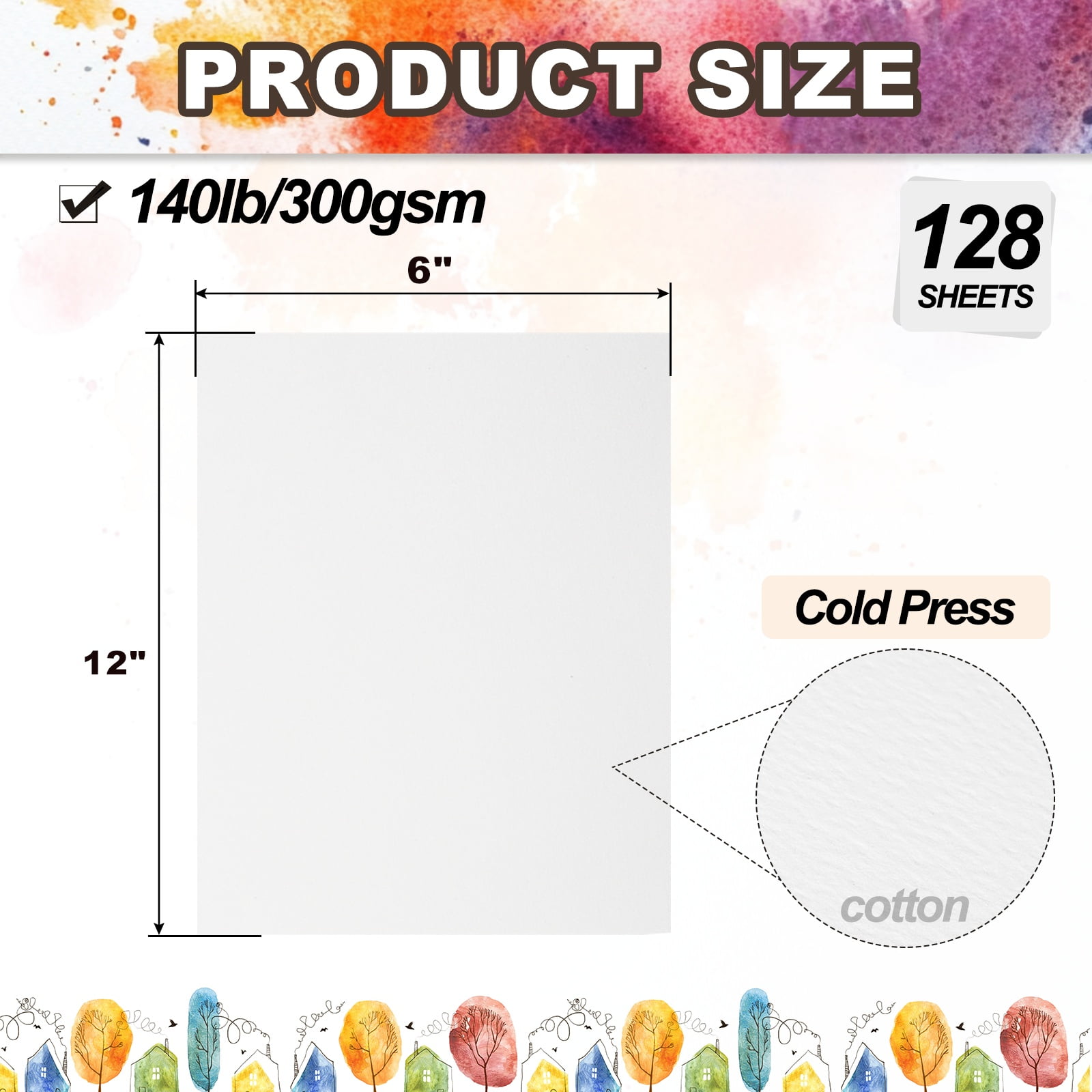 Uxcell 128 Sheets Cotton Watercolor Paper 140lb/300 GSM Paint Paper 8.5x11 Inch