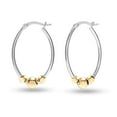 thumbnail image 5 of LeCalla 925 Sterling Silver Jewelry Light-Weight Two-Tone Gold Bead Oval Hoop Earrings for Women and Teen 33MM, 5 of 9
