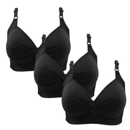 Gnurob Wireless Bralette for Women Push Up Bra Plus Size Floral Lace Bralettes No Underwire Brassiere 3 PC Soft Everyday Bras Adjustable Widen Band Underwear Clearance Saving A06-Black X-Large
