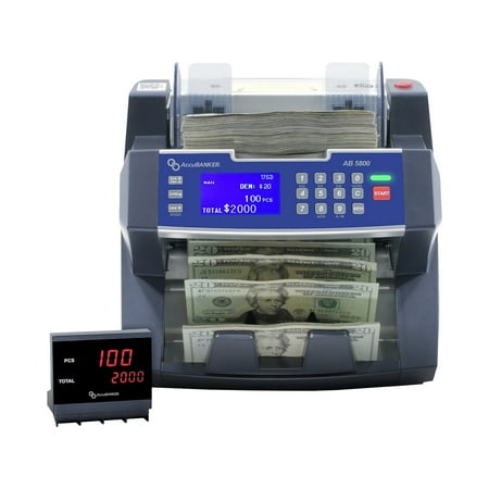 AccuBANKER AB5800 Bank Grade Batch Value Bill Counter Multi Currency Money Counter Machine with Total Value Per Denomination, 3-Point Counterfeit Detector MG UV, Hopper Capacity 300 Bills, UL Listed