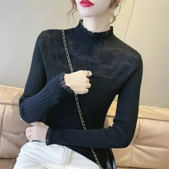 Slimming Knitted Sweater Long Sleeve Pure Color Belted Waist Design Fashionable Women's Clothing