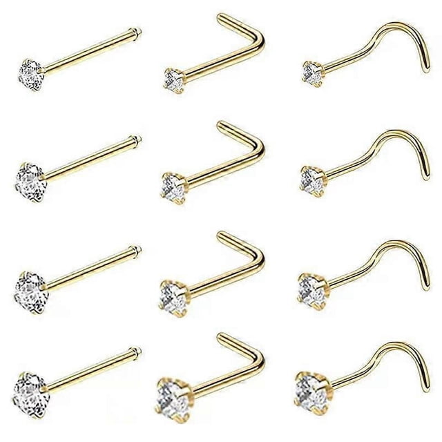 12 piercings de acero quirúrgico para la nariz, para mujer.