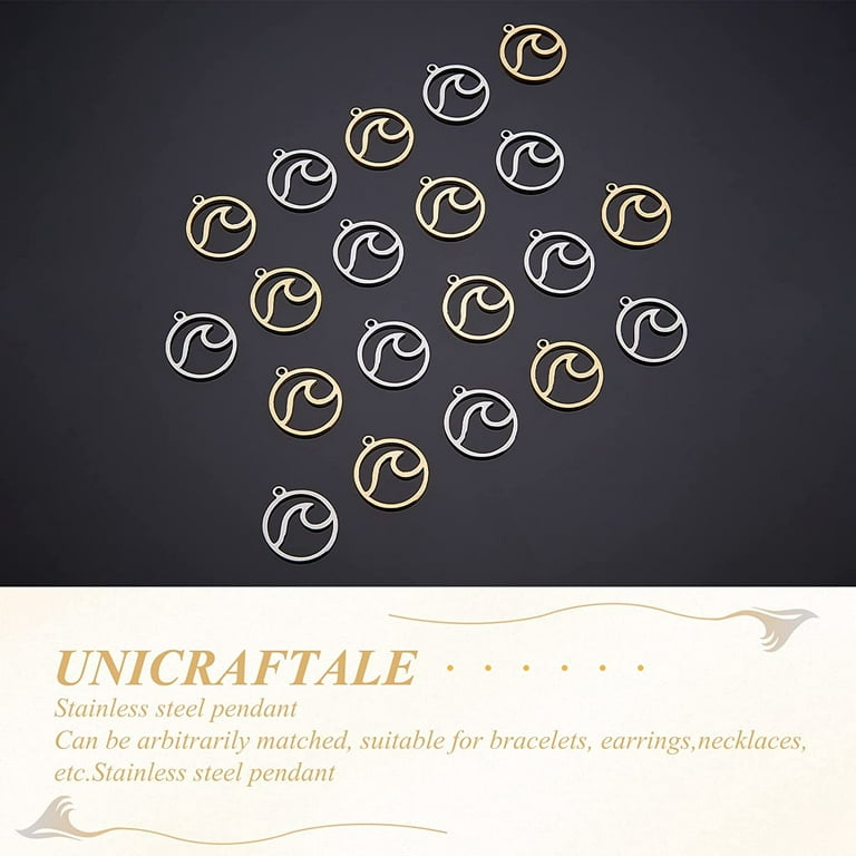 UNICRAFTALE Stainless Steel Textured Charms Mixed Shapes Oval Teardrop Rhombus Flat Round Charms Golden Metal Charms DIY Necklace Bracelet Charms