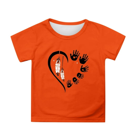 WhouRiu Toddler Girl T Shirt Orange Day Print Loose Short Sleeve Tee Child Comfy Lightweight Casual T Shirts Orange,Sized 3-4