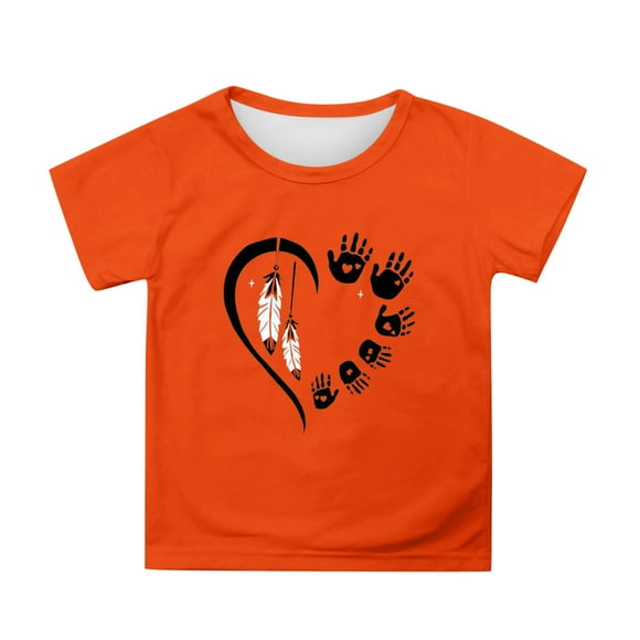 JTieacloth Kids Orange Day Print Short Sleeve Tee Shirt Comfortable Blend Top For Boys And Girls Youth Casual Wear School Casual Sizes 3-4 Years